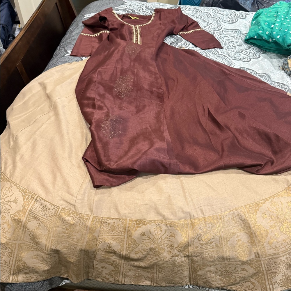 Elegant Maroon and Beige Dress